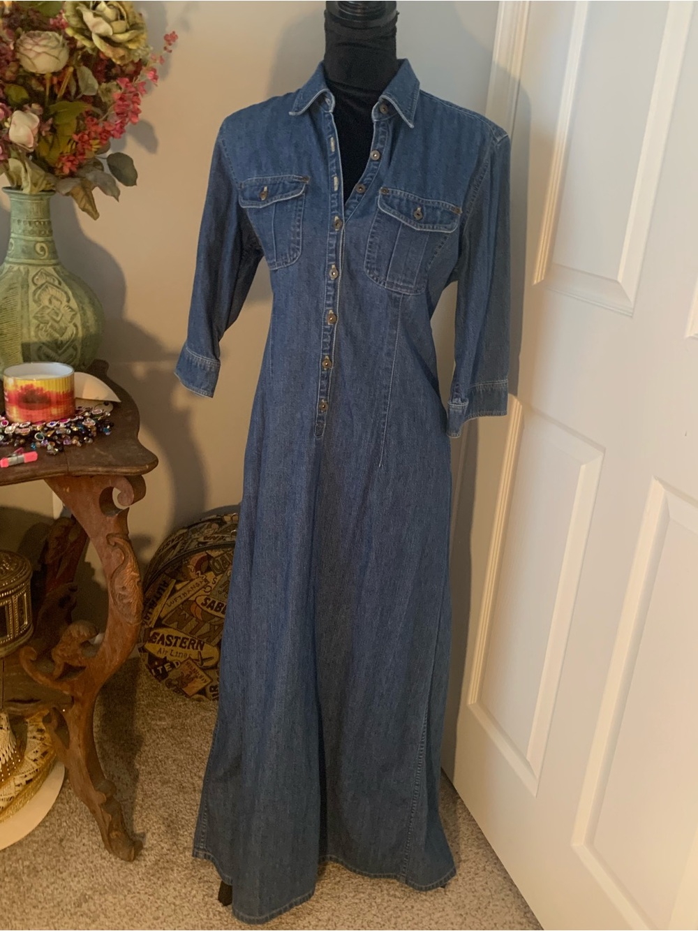 Liz Claiborne Denim Button-Front Maxi Shirt Dress - Blue